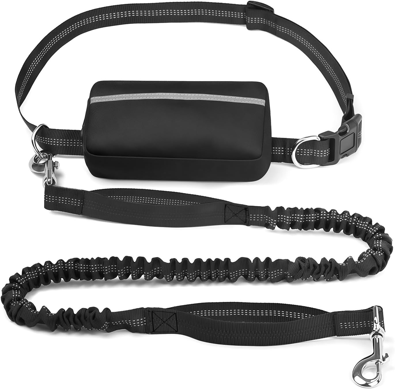 Hands Free Dog Leash with Adjustable Waist Belt Retractable Design Reflective Bungee Cord and Dual Handles for Running Walking Hiking Medium to Large Dogs Includes Zipper Pouch Convenience